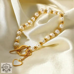 18K Gold Pearl Heart OT Buckle Bracelet - QH Clothing