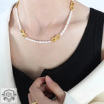 18K Gold Pearl & Infinity Design Necklace - QH Clothing