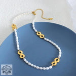 18K Gold Pearl & Infinity Design Necklace - QH Clothing