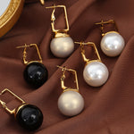 18k gold retro fashion inlaid pearl design simple style earrings - QH Clothing