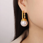 18k gold retro fashion inlaid pearl design simple style earrings - QH Clothing