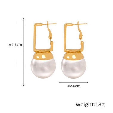 18k gold retro fashion inlaid pearl design simple style earrings - QH Clothing