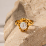 18K gold noble and elegant versatile ring inlaid with pearls - QH Clothing