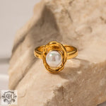 18K gold noble and elegant versatile ring inlaid with pearls - QH Clothing