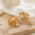 18K gold noble and elegant versatile ring inlaid with pearls - QH Clothing