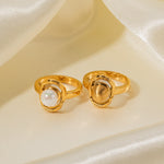 18K gold noble and elegant versatile ring inlaid with pearls - QH Clothing