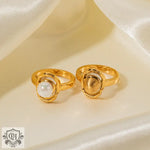 18K gold noble and elegant versatile ring inlaid with pearls - QH Clothing