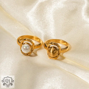 18K gold noble and elegant versatile ring inlaid with pearls - QH Clothing