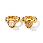 18K gold noble and elegant versatile ring inlaid with pearls - QH Clothing