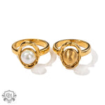 18K gold noble and elegant versatile ring inlaid with pearls - QH Clothing