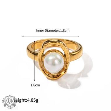 18K gold noble and elegant versatile ring inlaid with pearls - QH Clothing