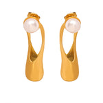 18K gold fashion trend irregular shape with pearl design light luxury style earrings - QH Clothing