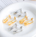 18K gold fashion trend irregular shape with pearl design light luxury style earrings - QH Clothing