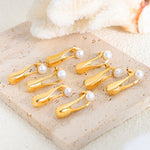 18K gold fashion trend irregular shape with pearl design light luxury style earrings - QH Clothing