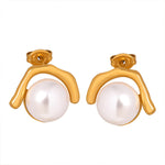 18K Gold Retro Fashion Irregular Earrings with Pearl Design Simple Style - QH Clothing