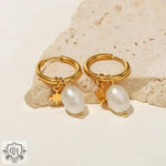 18K Gold Pearl Star Pendant Earrings - QH Clothing