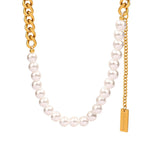 18K gold fashion retro style pearls with geometric square tassel design necklace - QH Clothing