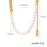 18K gold fashion retro style pearls with geometric square tassel design necklace - QH Clothing