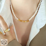 18K Gold Pearl Triangular Necklace - QH Clothing