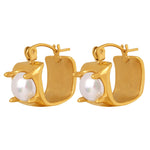 18K Gold Delicate and Fashionable U-Shape Inlaid Pearl Design Versatile Earrings - QH Clothing