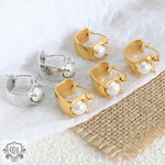 18K Gold Delicate and Fashionable U-Shape Inlaid Pearl Design Versatile Earrings - QH Clothing