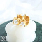 18K Gold Delicate and Fashionable U-Shape Inlaid Pearl Design Versatile Earrings - QH Clothing