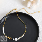 18K Gold Pentagram Pearl Stitching Necklace - QH Clothing