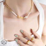 18K Gold Pentagram Pearl Stitching Necklace - QH Clothing