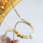 18K Gold Pentagram Pearl Stitching Necklace - QH Clothing