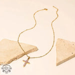 18K Gold Pink Zircon Cross Necklace - QH Clothing