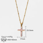 18K Gold Pink Zircon Cross Necklace - QH Clothing