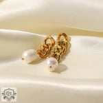 18K Gold Plated Asymmetric Chain Earrings with Pearl Accents - QH Clothing