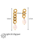 18K Gold Plated Asymmetric Chain Earrings with Pearl Accents - QH Clothing