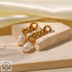 18K Gold Plated Asymmetric Chain Earrings with Pearl Accents - QH Clothing