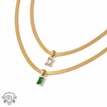 18K Gold Plated Baguette Zircon Pendant Necklace - QH Clothing