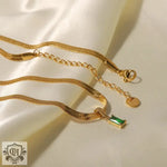 18K Gold Plated Baguette Zircon Pendant Necklace - QH Clothing