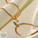 18K Gold Plated Baguette Zircon Pendant Necklace - QH Clothing