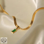 18K Gold Plated Baguette Zircon Pendant Necklace - QH Clothing