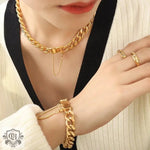 18K Gold Plated Chain Necklace & Bracelet - QH Clothing