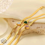 18K Gold Plated Green/White/Pink Heart Zircon Bracelet - QH Clothing