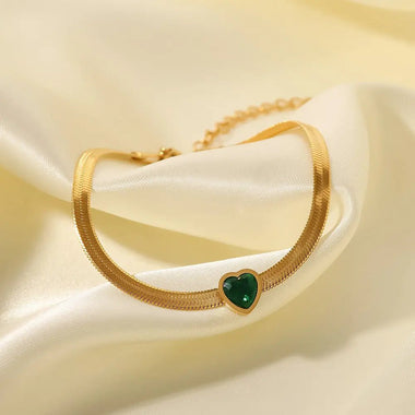 18K Gold Plated Green/White/Pink Heart Zircon Bracelet - QH Clothing