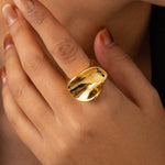 18k gold trendy personalized round pleated design open ring - QH Clothing