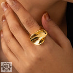 18k gold trendy personalized round pleated design open ring - QH Clothing