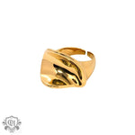 18k gold trendy personalized round pleated design open ring - QH Clothing