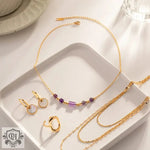 18K Gold Purple Crystal Pendant Necklace - QH Clothing