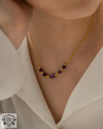 18K Gold Purple Crystal Pendant Necklace - QH Clothing