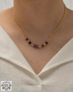 18K Gold Purple Crystal Pendant Necklace - QH Clothing