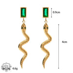 18k Gold Rectangle Zircon Snake Dangle Earrings - QH Clothing