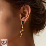 18k Gold Rectangle Zircon Snake Dangle Earrings - QH Clothing