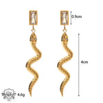 18k Gold Rectangle Zircon Snake Dangle Earrings - QH Clothing